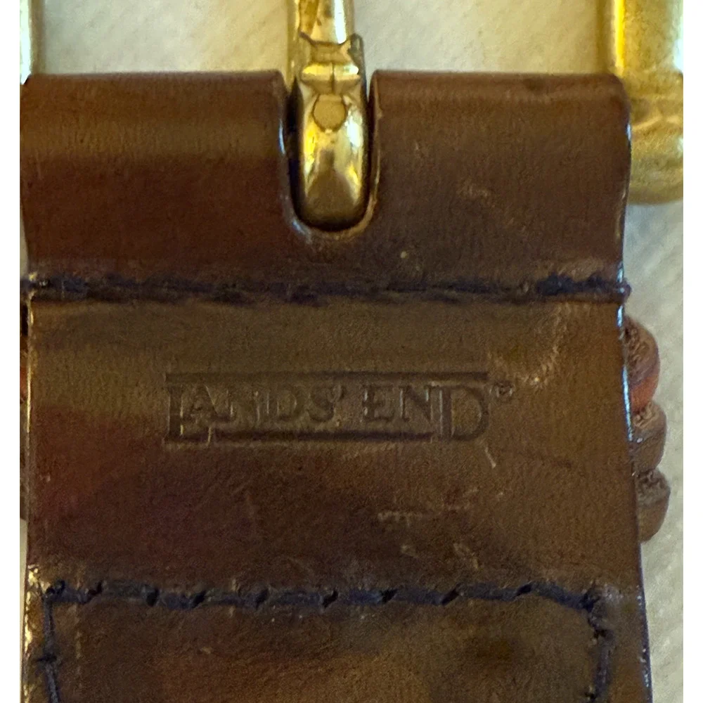Lands End Braided Leather Belt Size 28 Brown Multi Color Gold Buckle Vintage